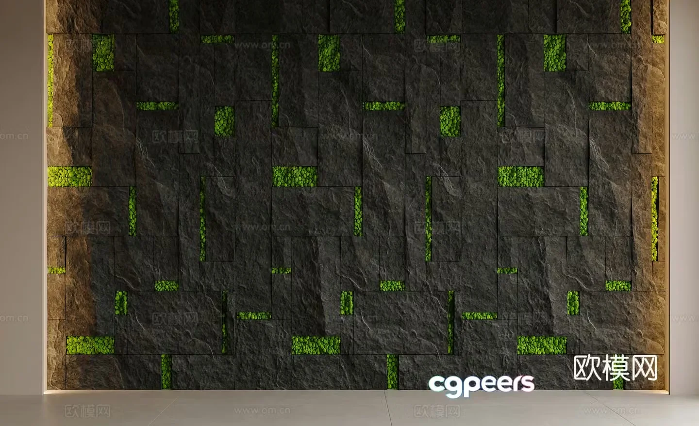 Modern rough stone wall green plant background wall cultural stone blue strip stone stone wall rock wall 3D model
