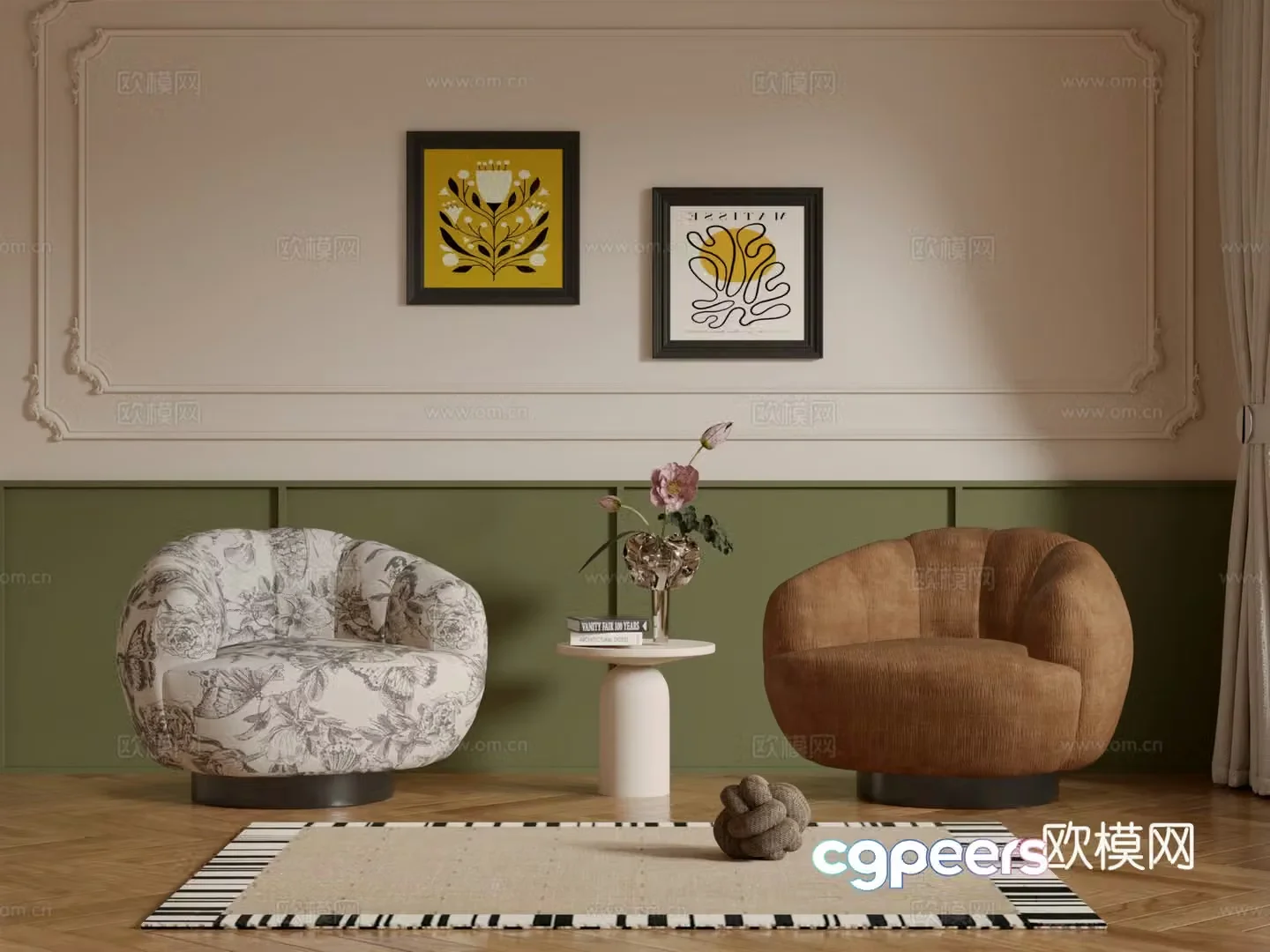French retro single sofa 3d model