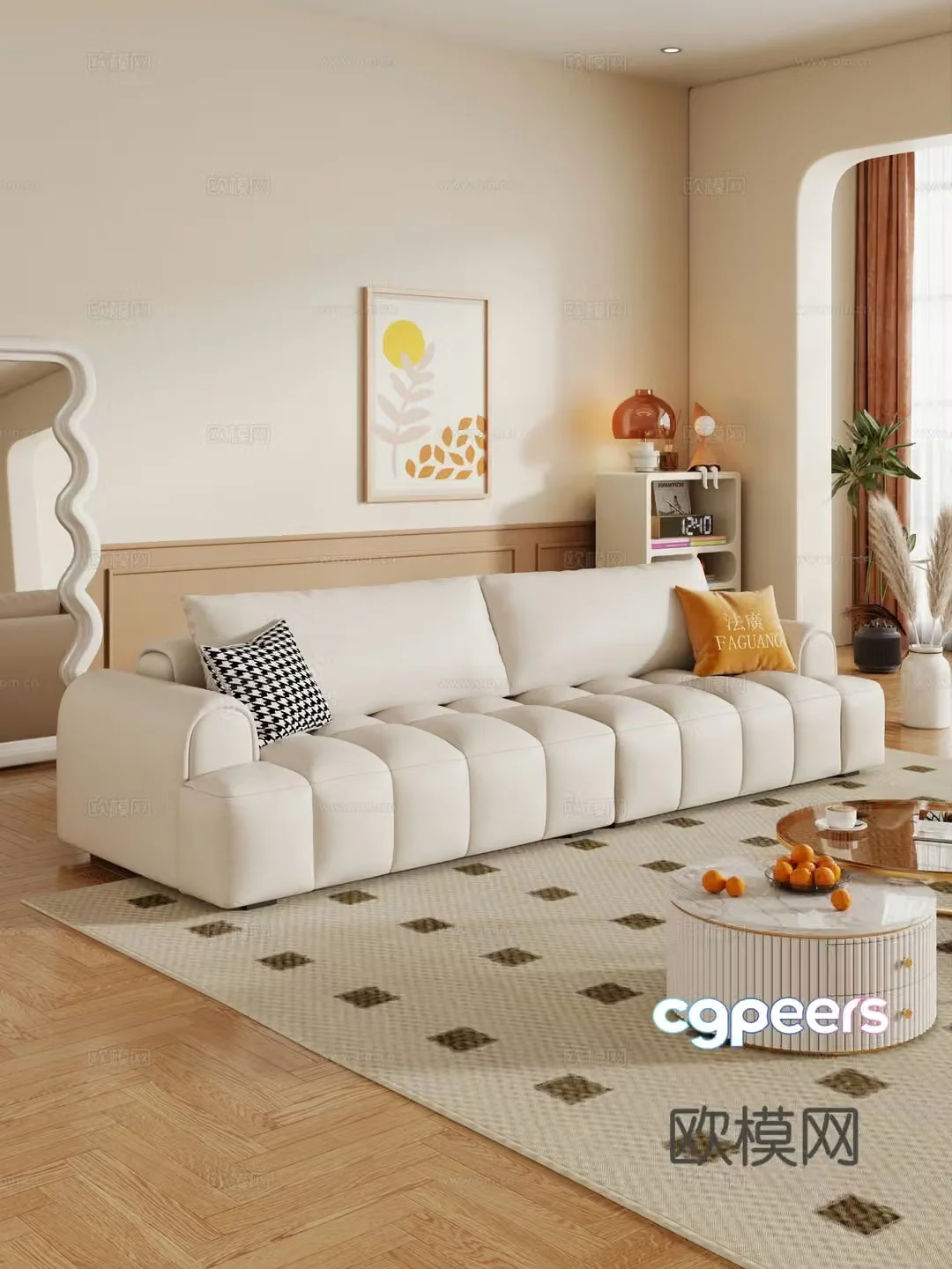 Creamy living room modern simple home living room sofa coffee table combination 3D model