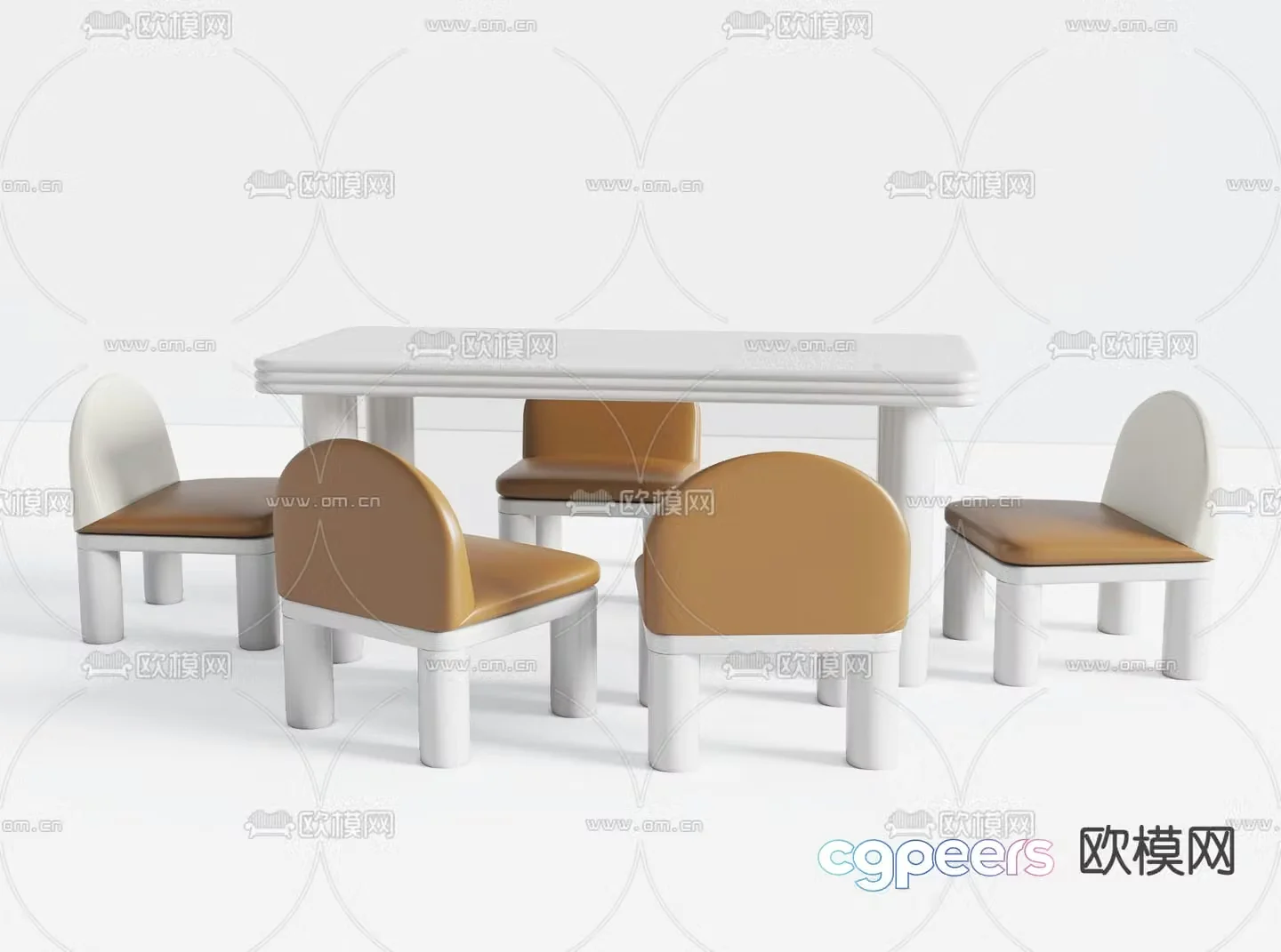Modern leather children’s table and chair 3d model