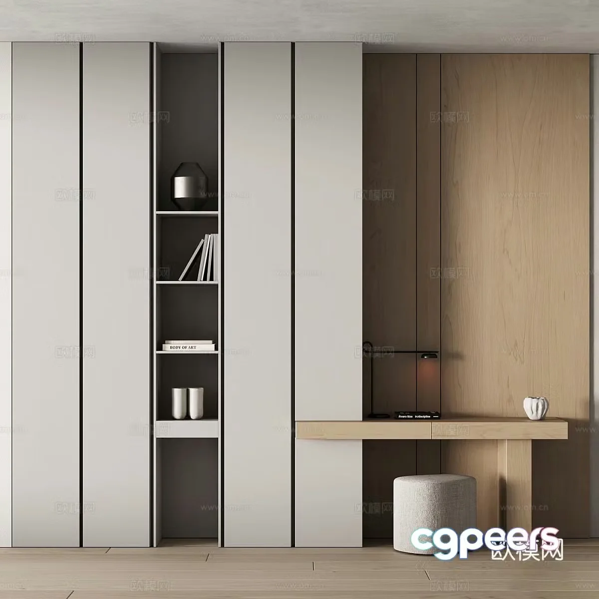 Modern minimalist bookcase desk and chair 3d model