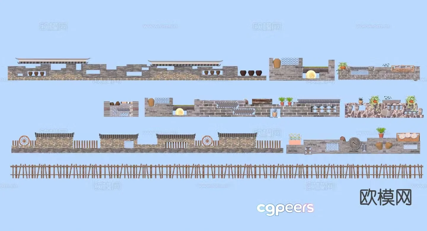 Folk landscape wall rough stone landscape wall brick wall 3D model