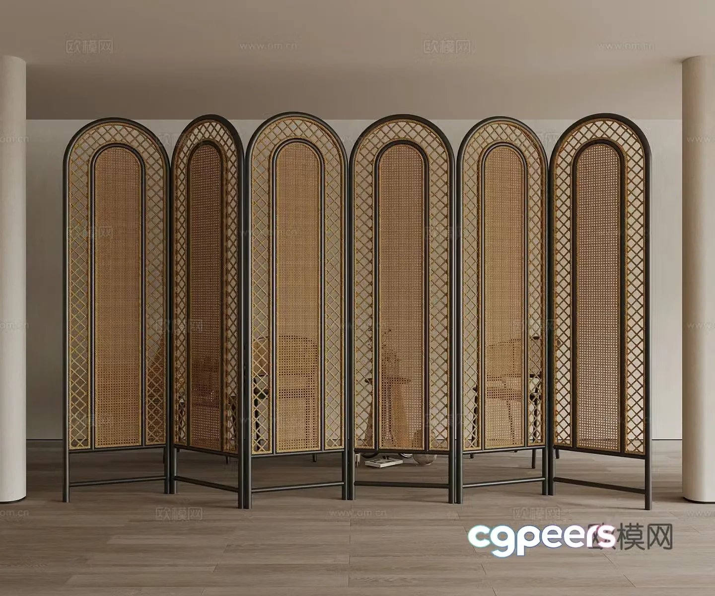 Middle style screen partition rattan 3d model