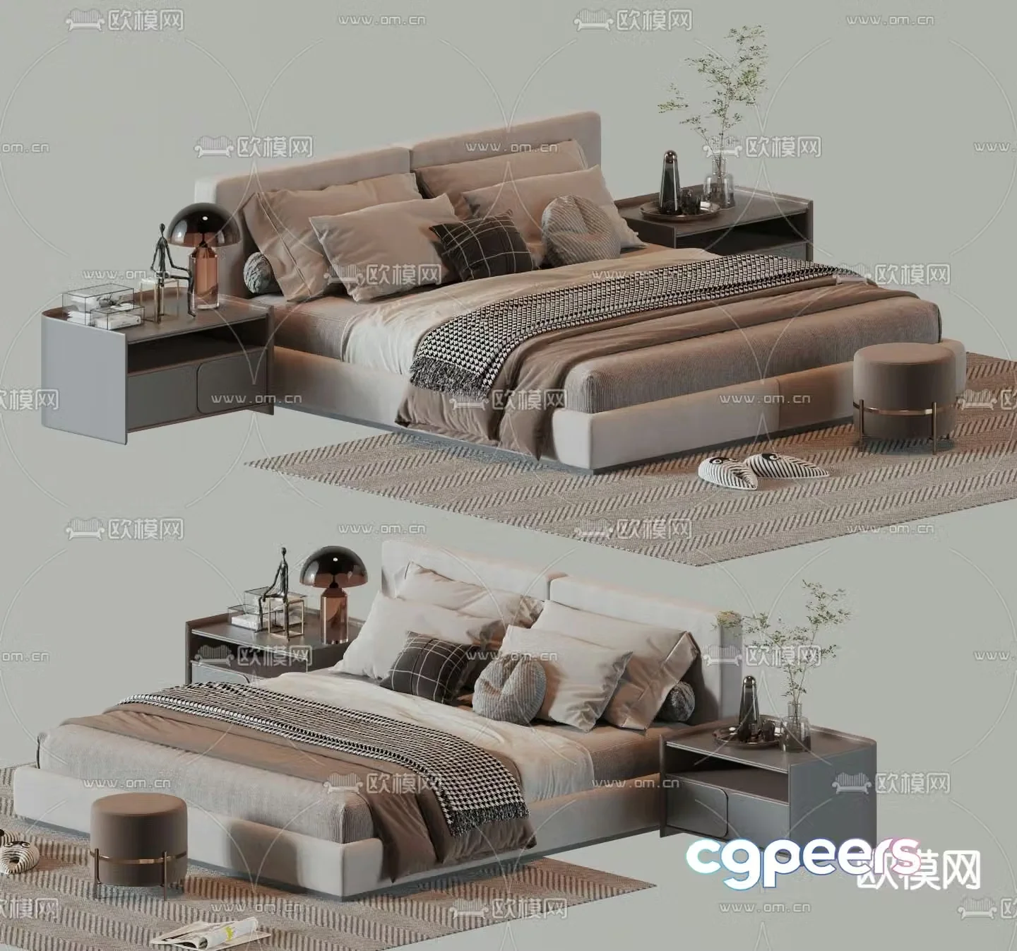 Modern double bed 3d model
