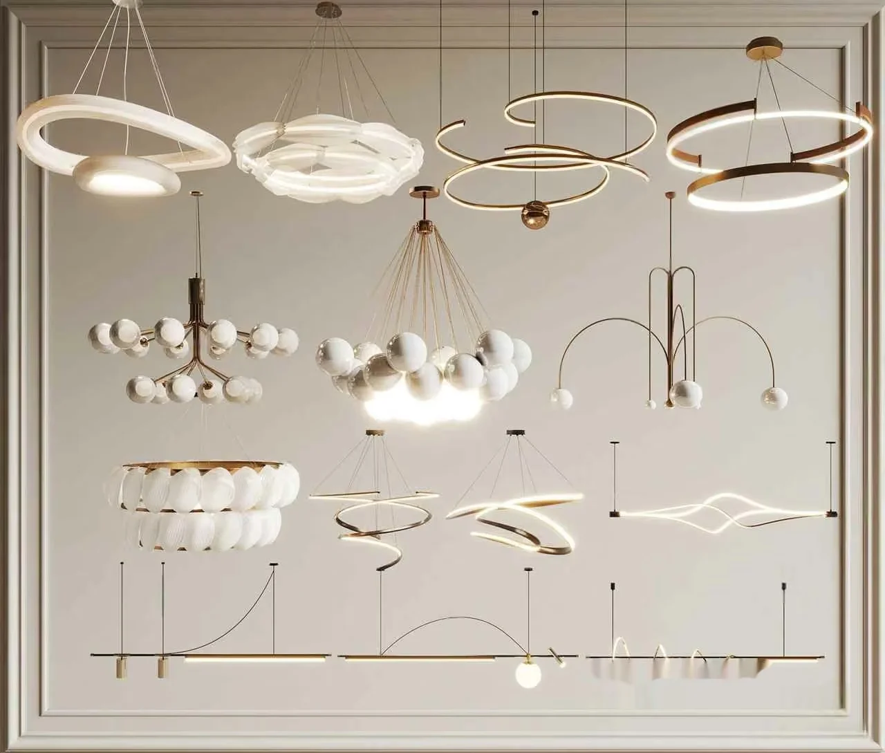 Gold Light Fixtures 3D Model – 7451 – VRAY Render