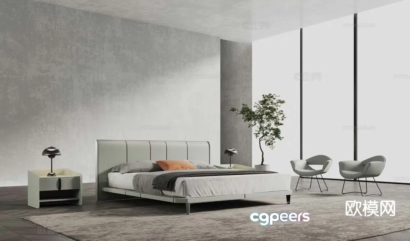 Modern double bed 3d model