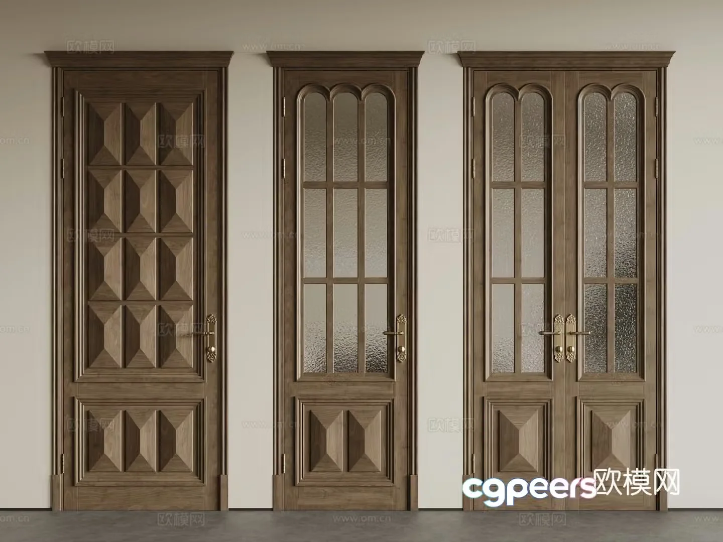 French glass wooden door single-open door double-open door Changhong glass door kitchen door bathroom door 3D model