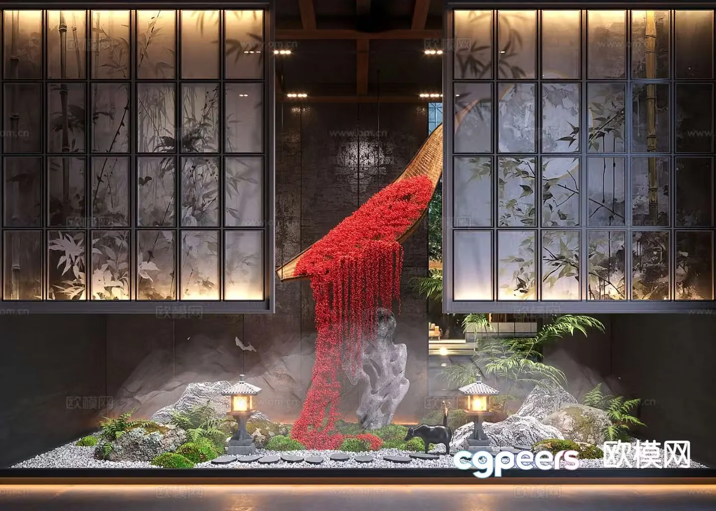 New Chinese style interior landscape moss sketch 3D model