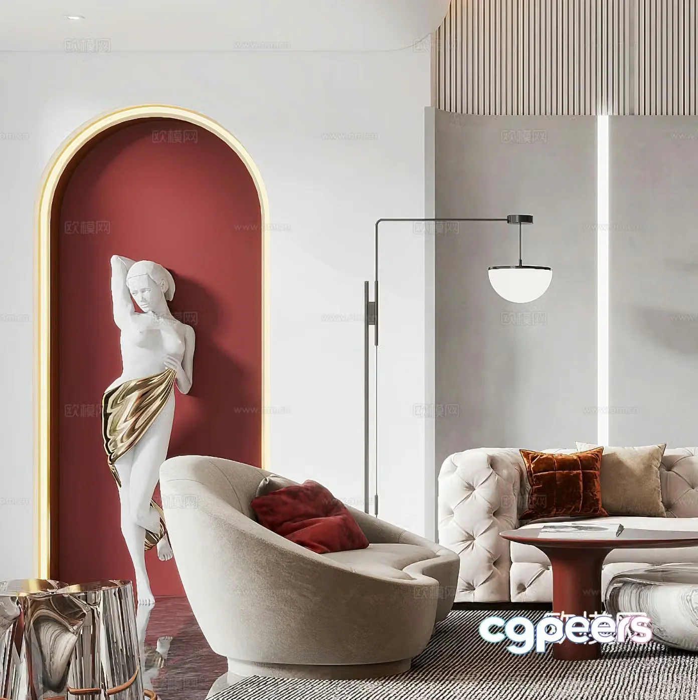 Modern casual chair casual sofa single sofa double sofa plaster portrait floor lamp 3d model
