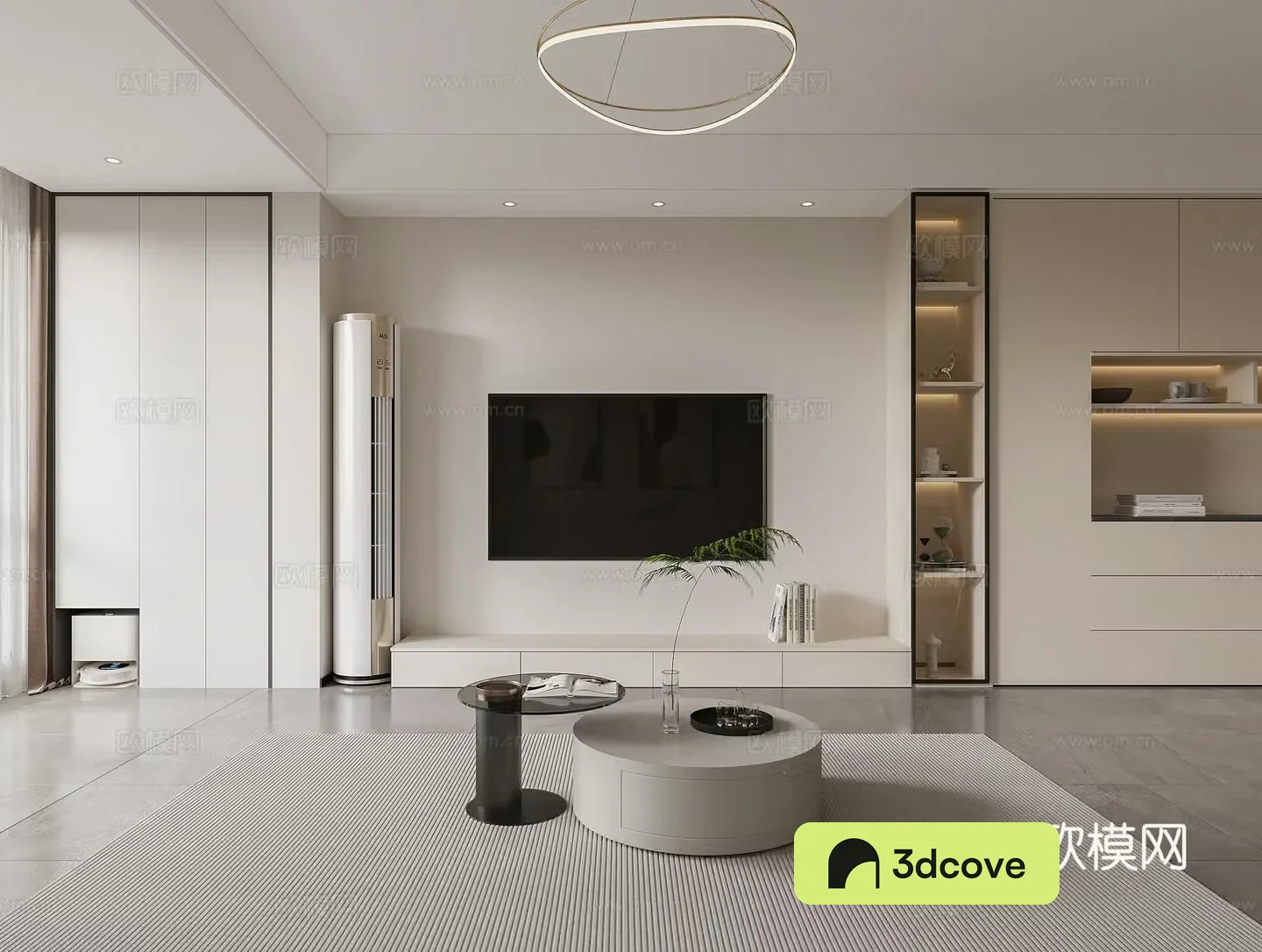 Modern living room TV background wall simple TV cabinet simple living and dining table cream
