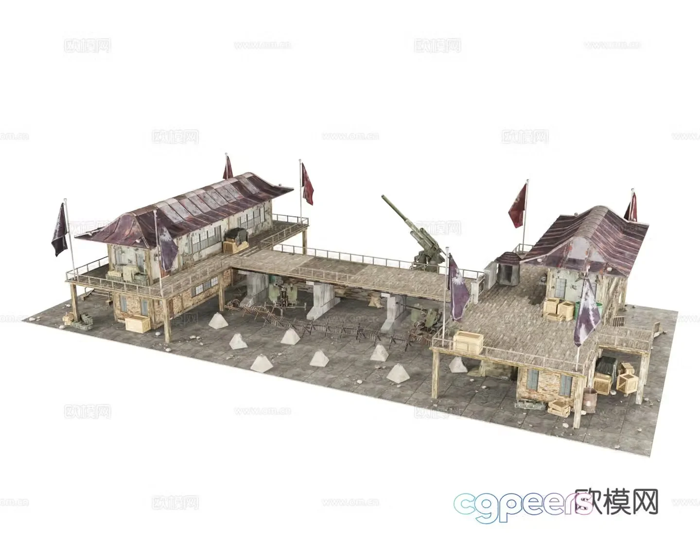 Checkpoint anti-aircraft gun position Defensive position 3D model