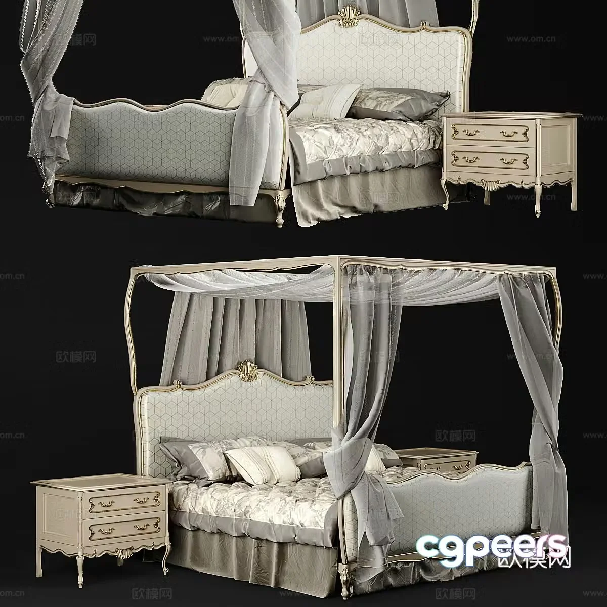 European-style French shelf bed with column bed 3D model