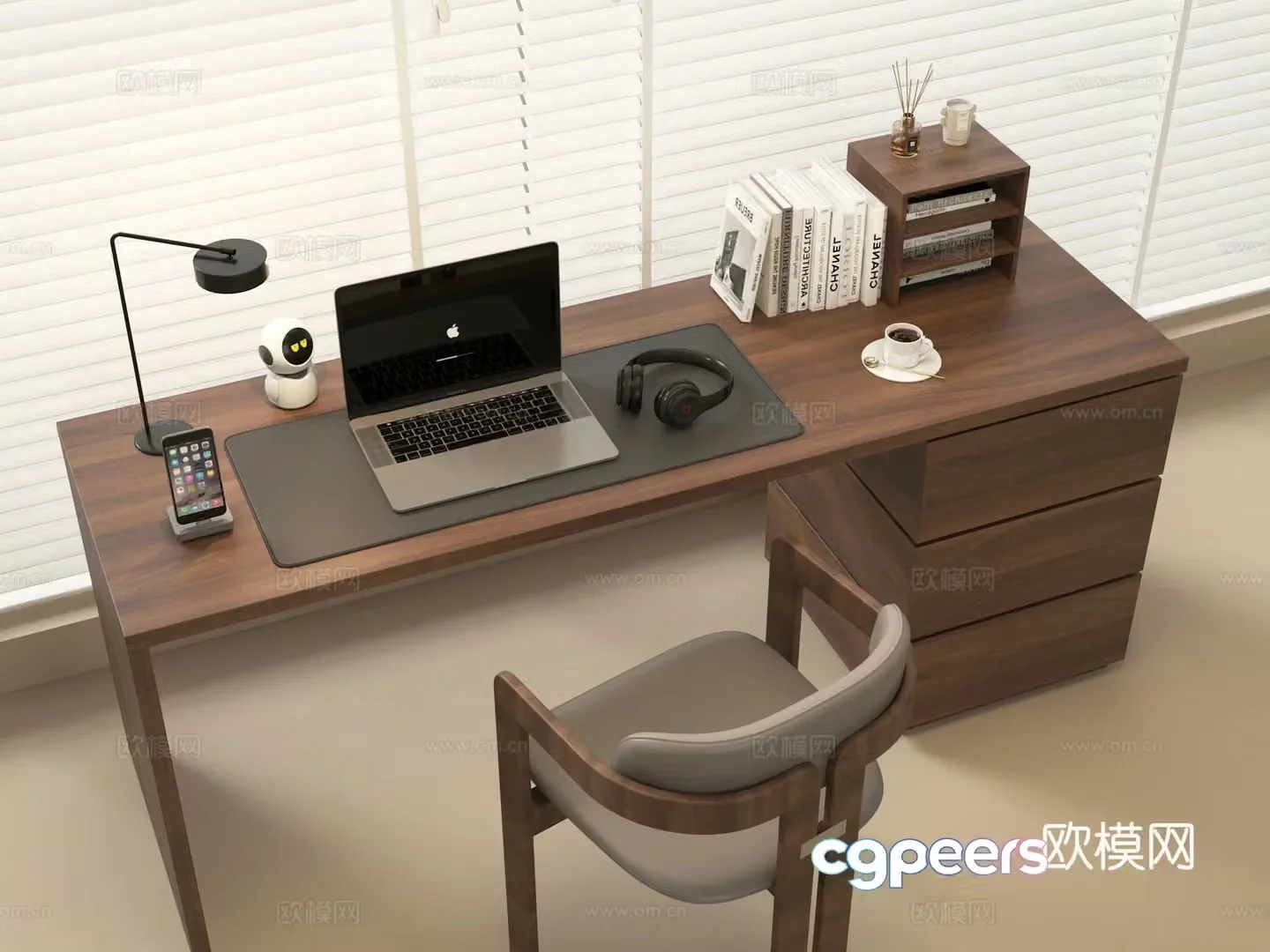 Modern desk chair computer desk lamp 3d model