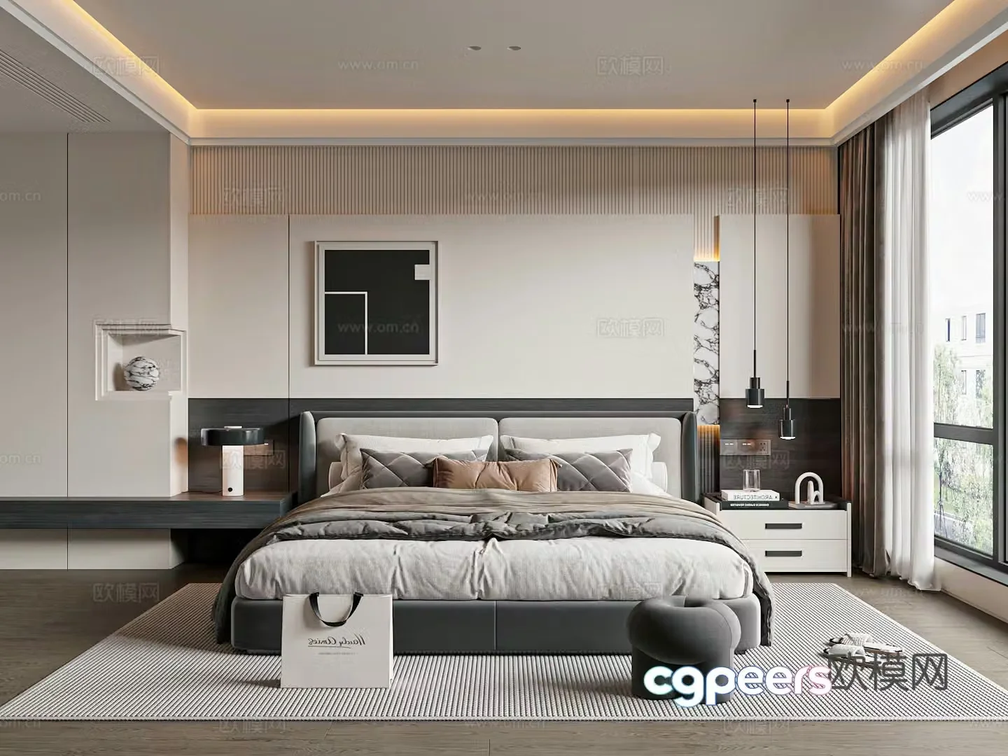 Modern Italian home bedroom double bed nightstand 3d model