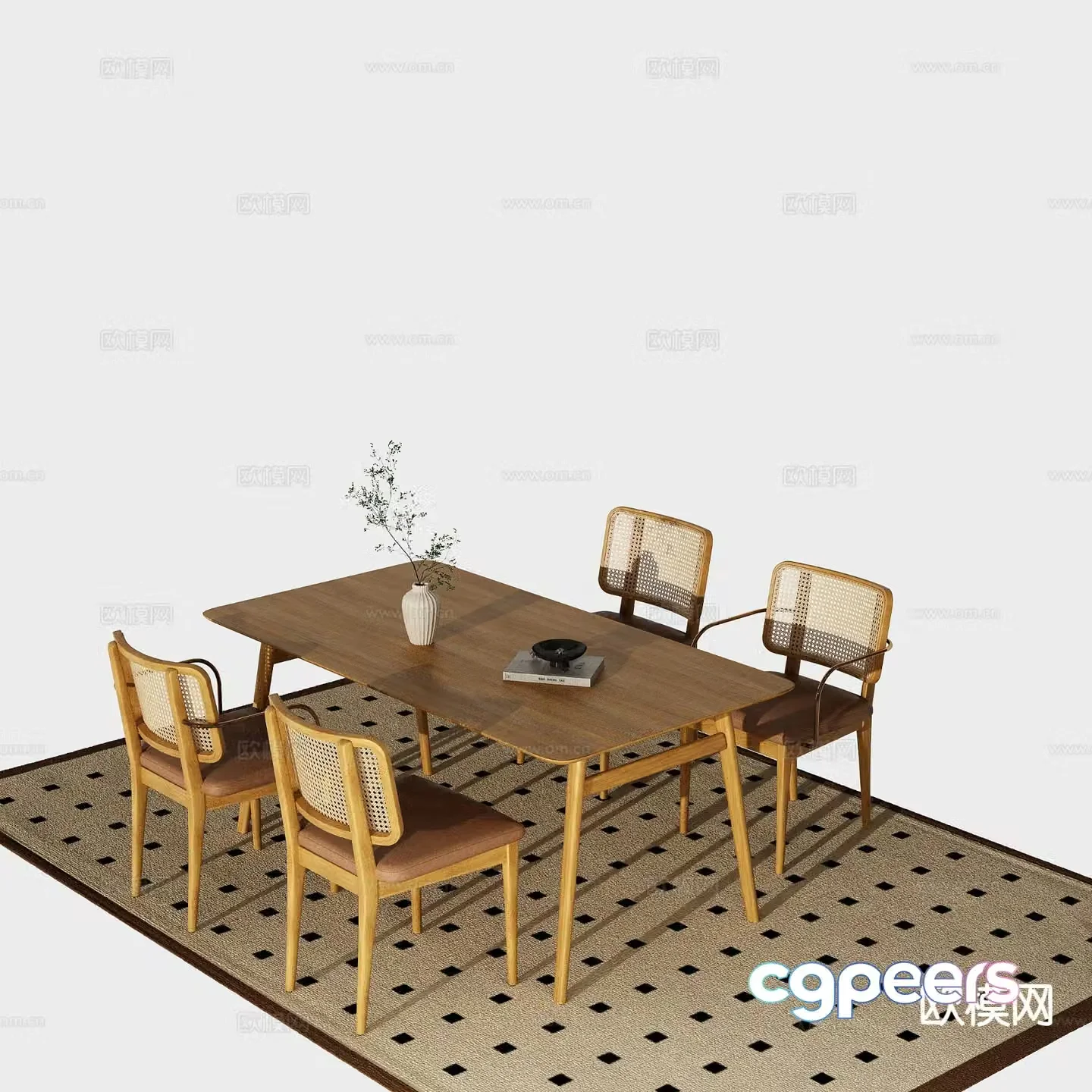 French dining table and chairs 3d model