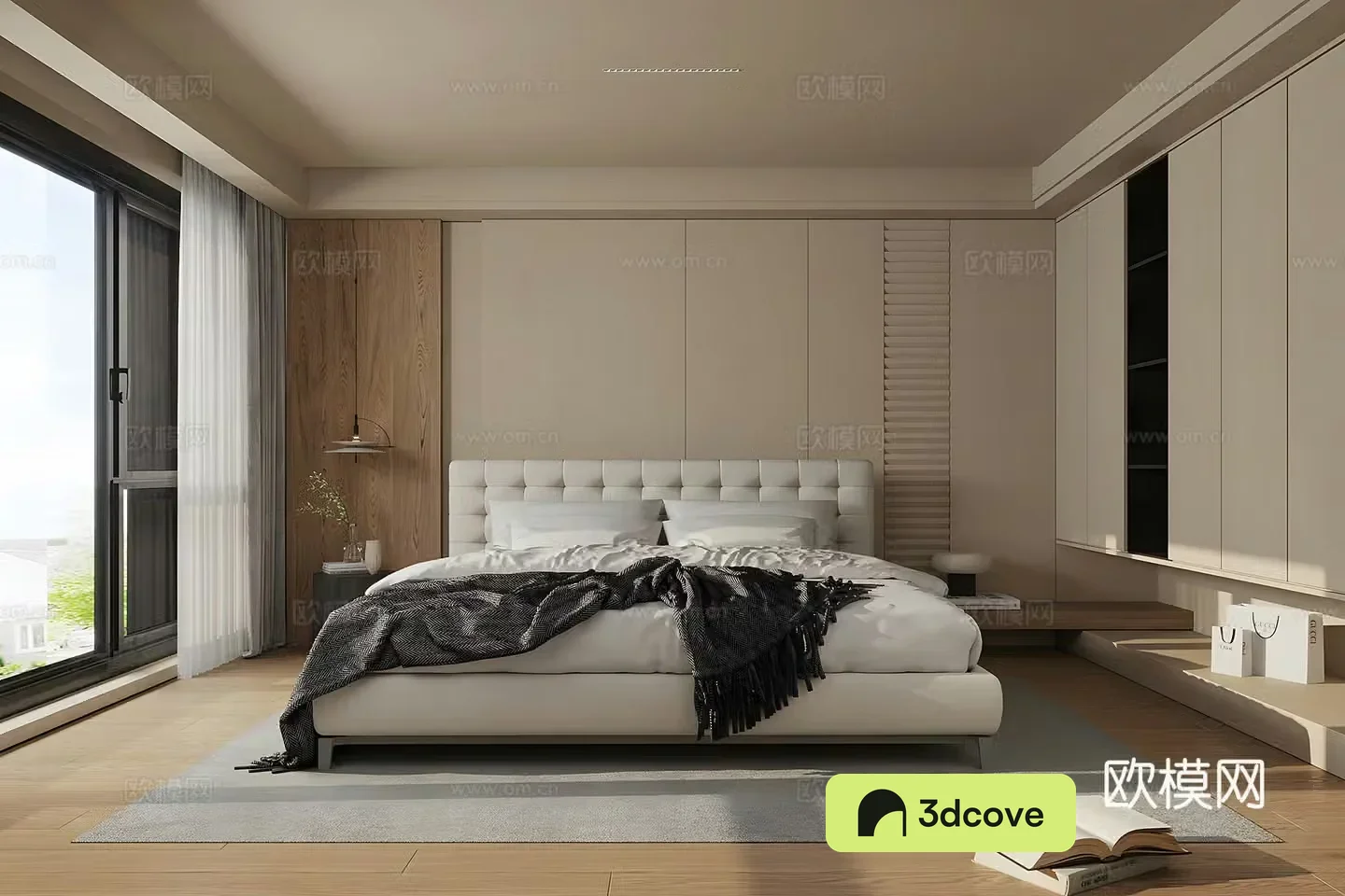 Modern home bedroom light luxury style elder room second bedroom leather bedroom bed bedside table