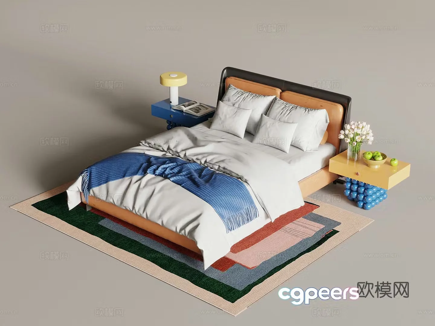 Modern dopamine double bed bed nightstand 3d model