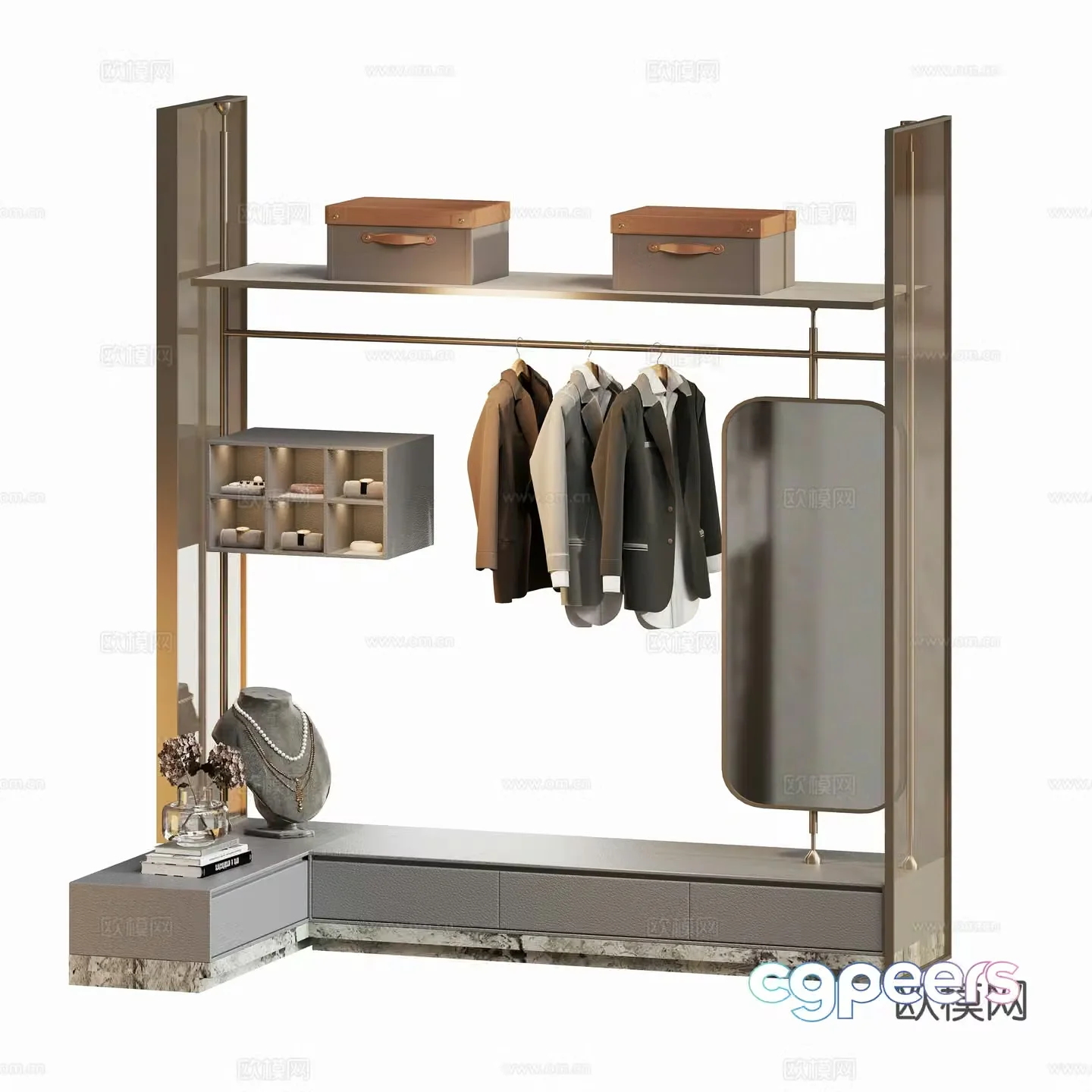 Modern model open glass wardrobe 3d model