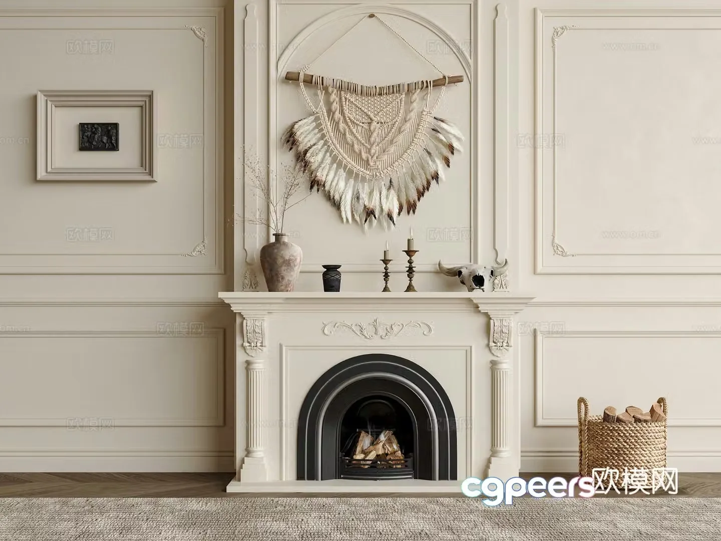 French medieval fireplace French fireplace decorative fireplace French carved background wall Dry branch ornament 3d model