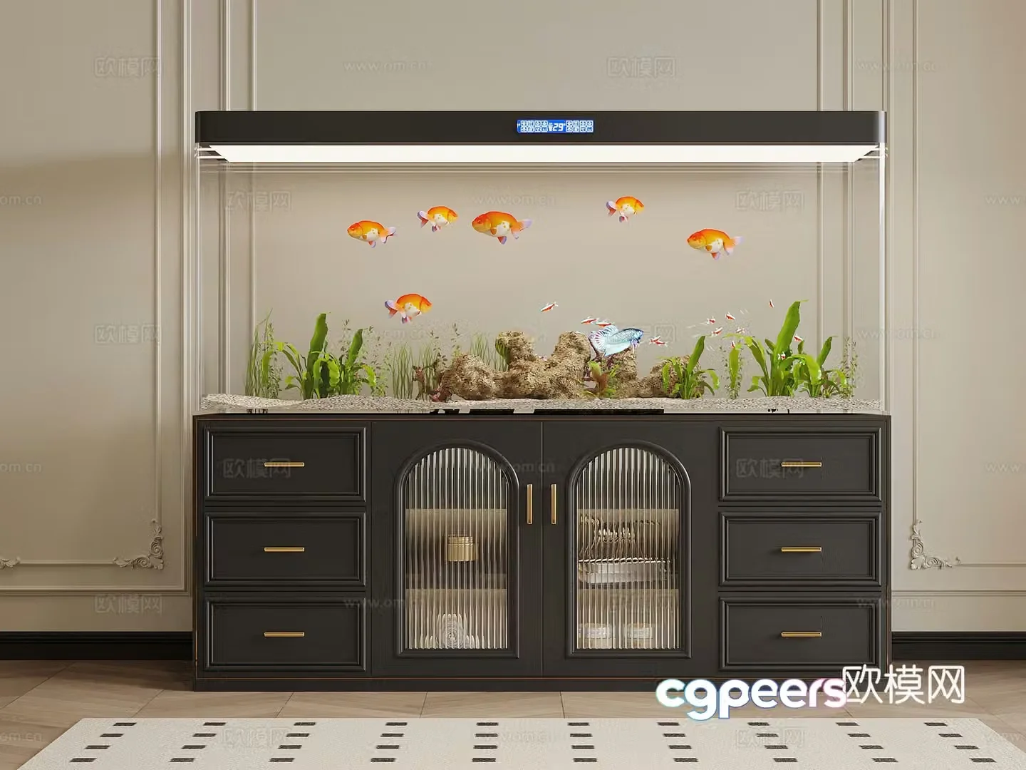 French retro style fish tank 3d model
