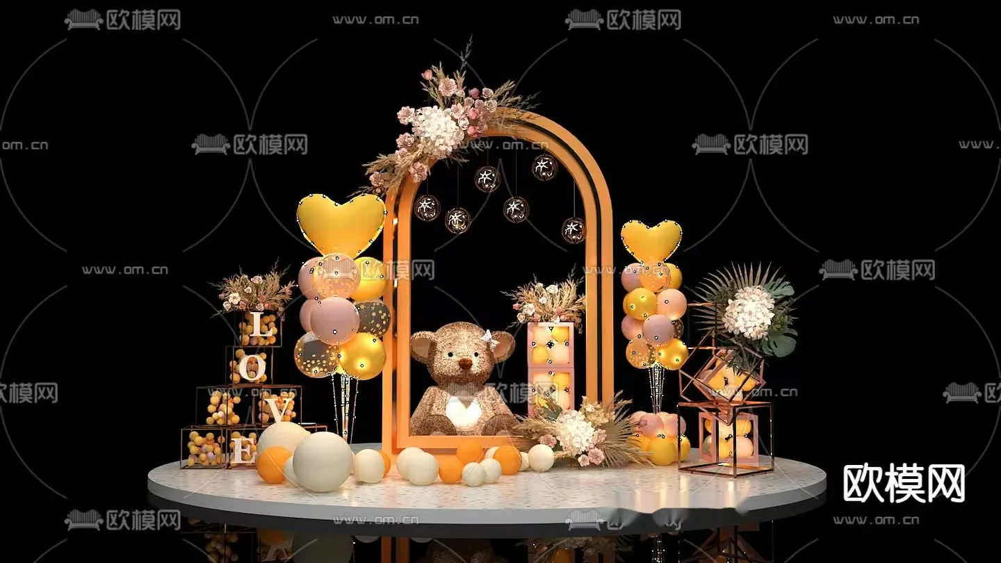 A Decorative Archway With Balloons And A Teddy Bear 3D Model – 1281 – VRAY Render