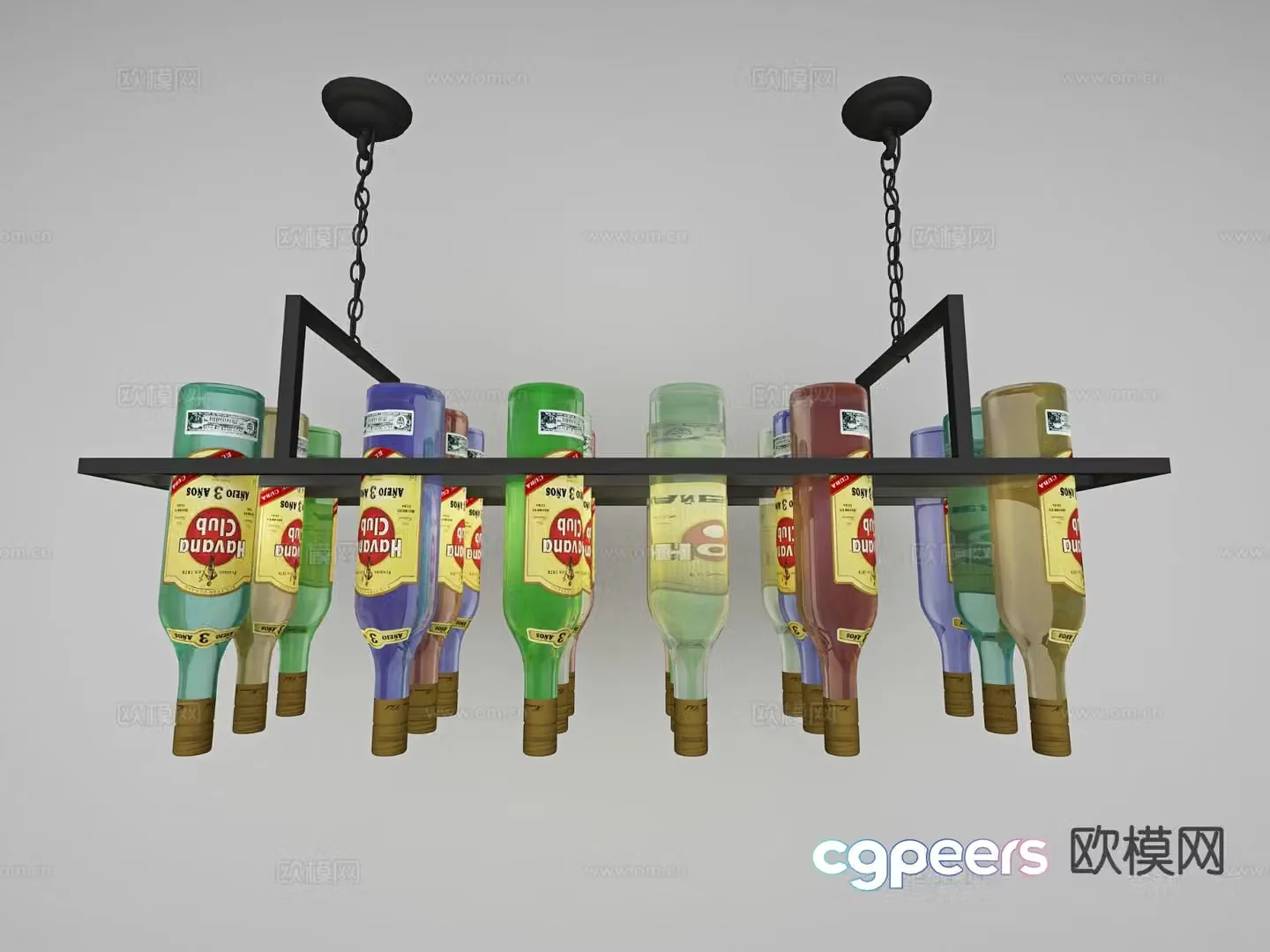 Industrial style clear bar chandelier red wine chandelier 3d model