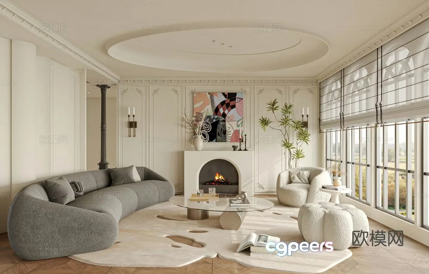 French living room sofa single chair coffee table 3d model