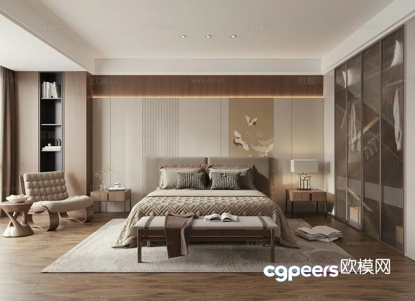 New Chinese Zen bedroom 3D model