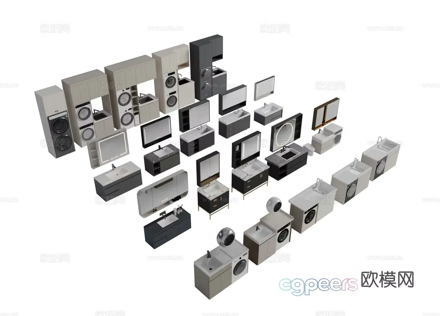 Modern bathroom cabinet bathroom sink bathroom mirror washing machine cabinet mirror cabinet 3D model