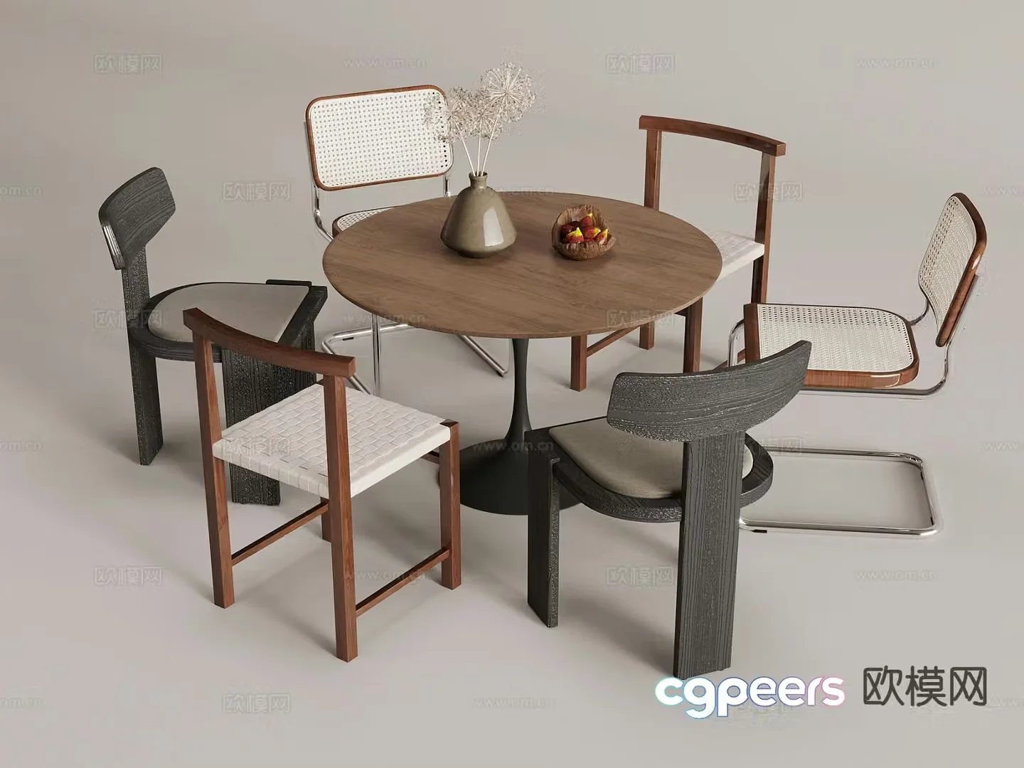 Medieval style dining table and chairs round table 3d model