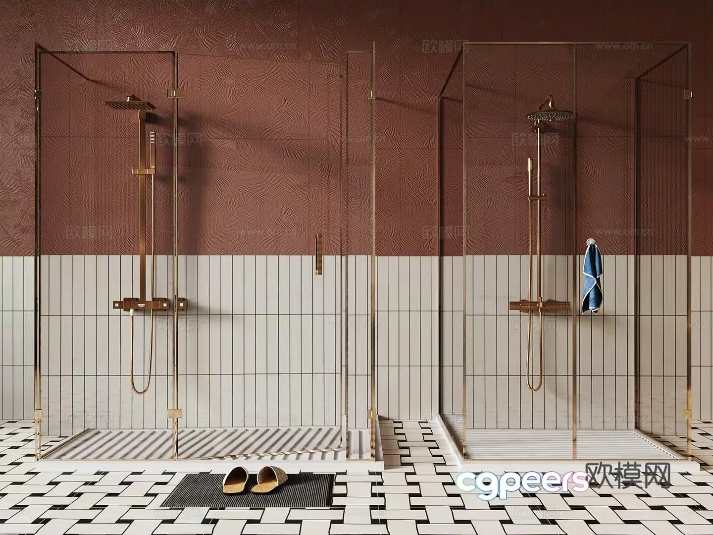 French shower room bathroom 3d model