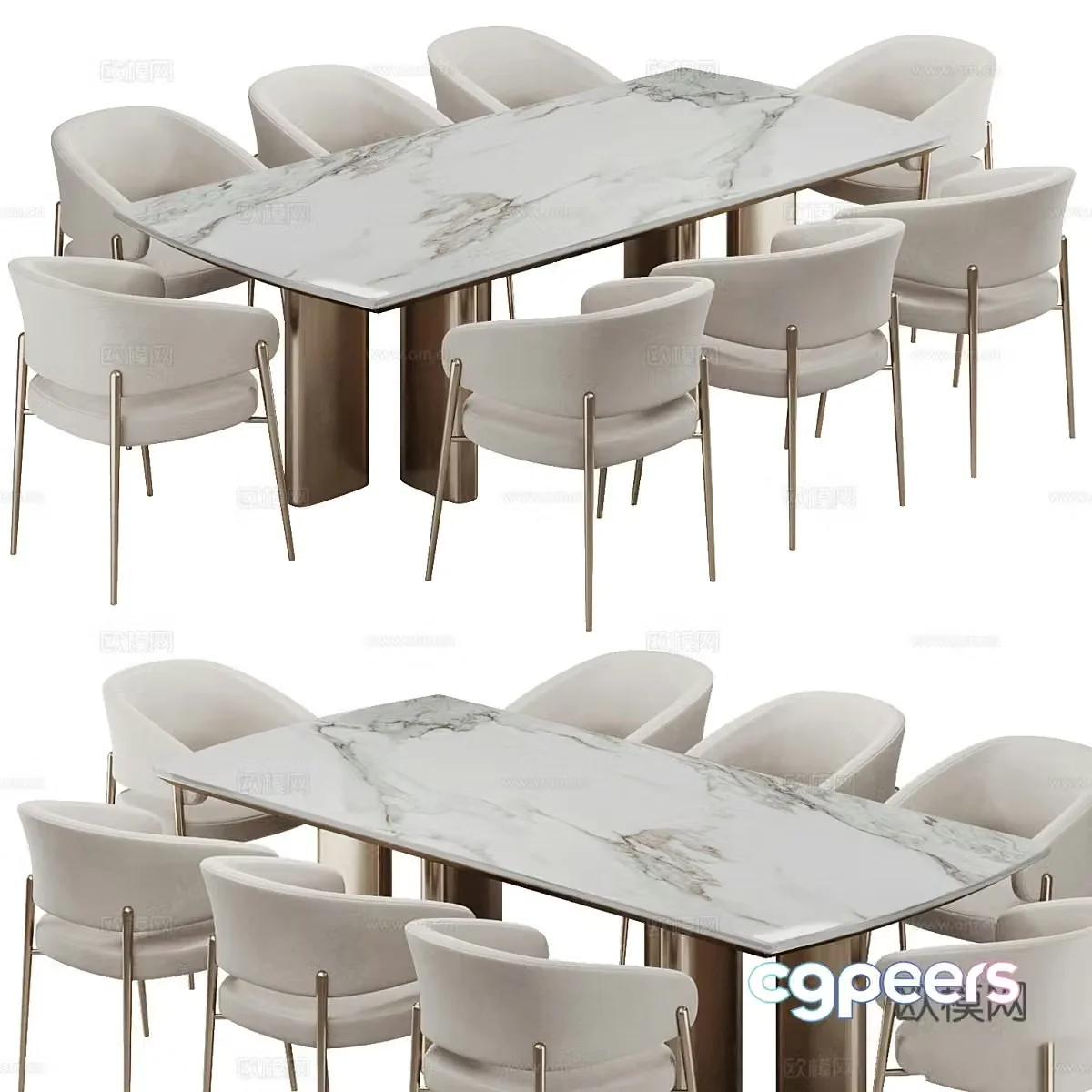 Modern light luxury dining table and chair 3D model