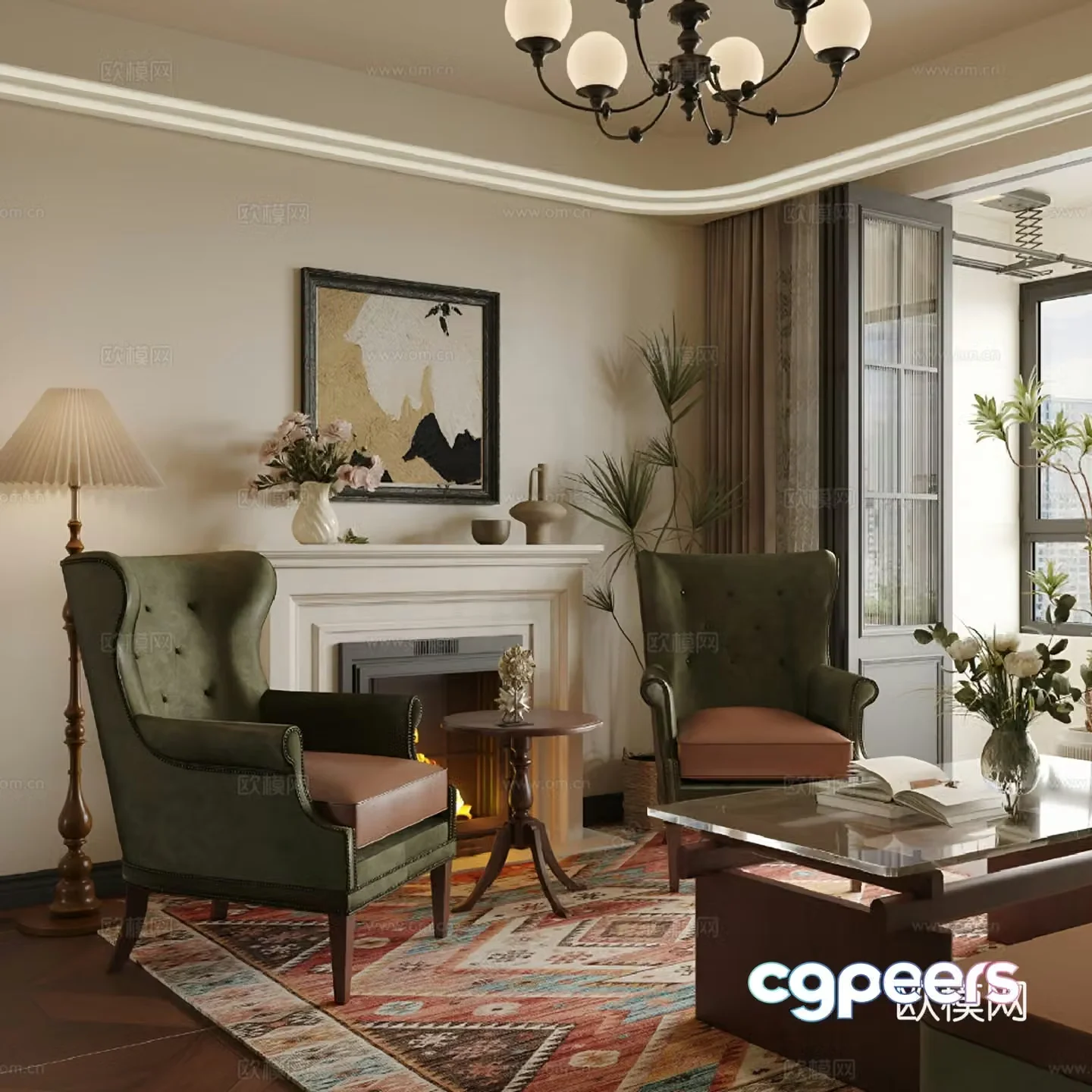 American retro home living room 3d model