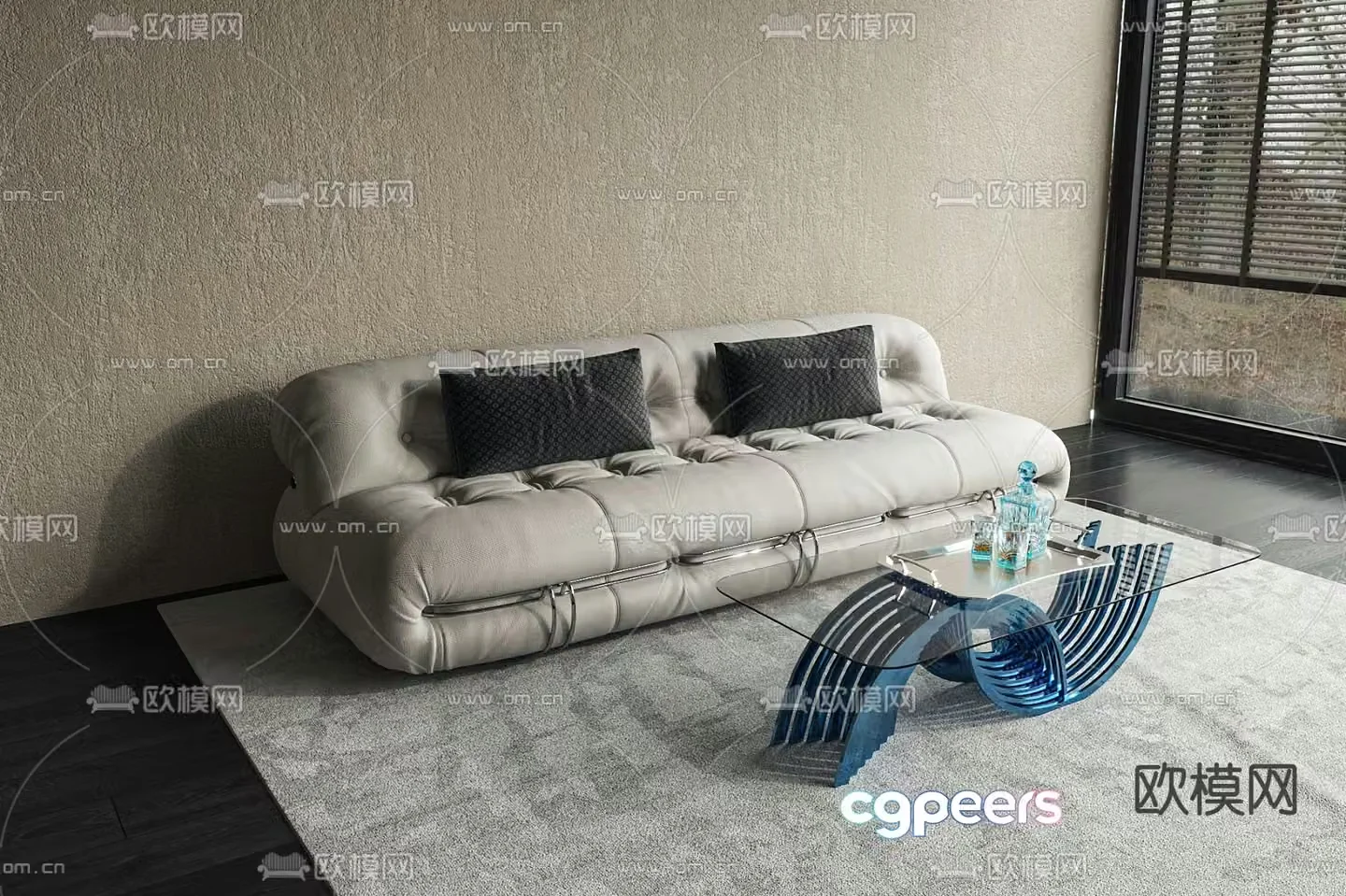 Minotti modern fabric multi-person sofa coffee table combination 3d model