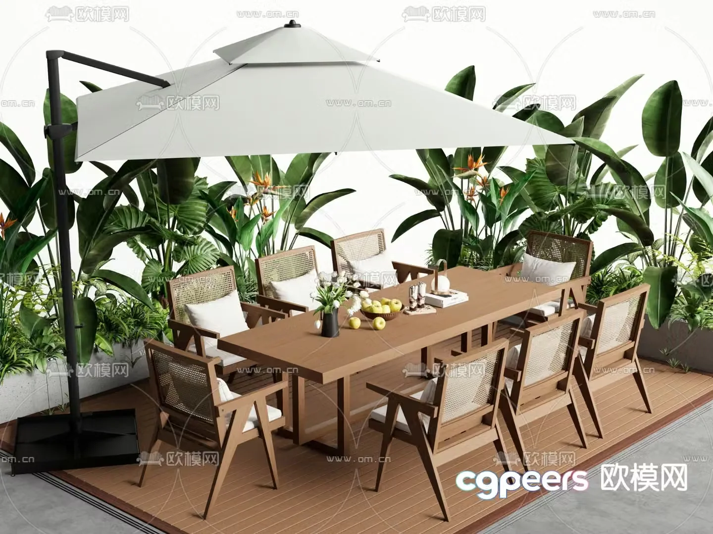 Outdoor tables and chairs leisure tables and chairs parasol 3D model