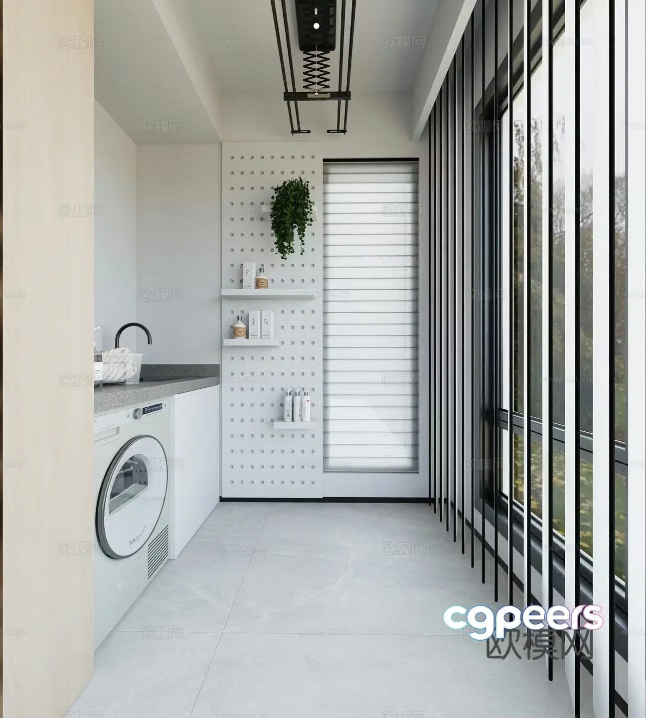 Modern style balcony washing machine hole board electric clothes hanger 3d model