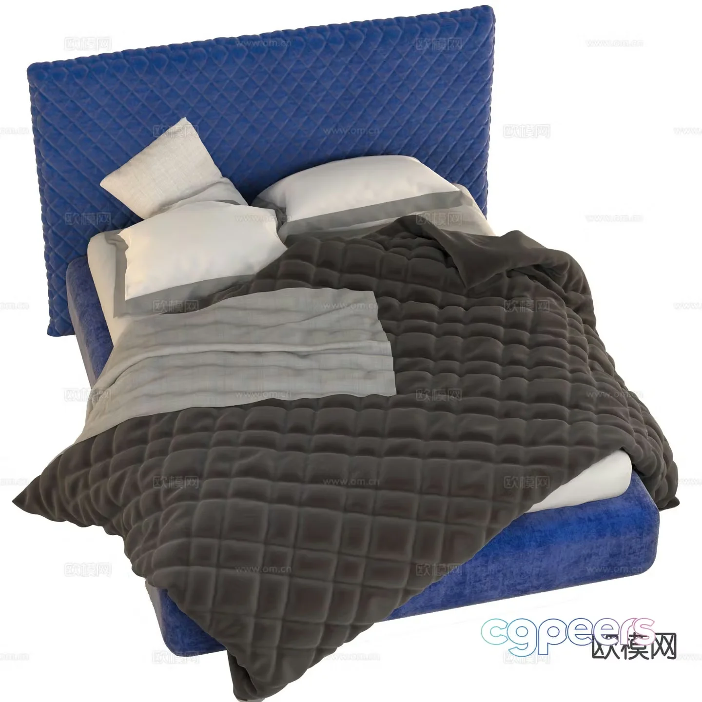 Simple European double bed 3d model