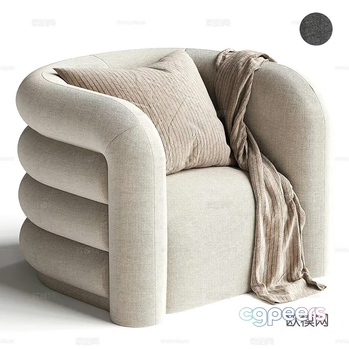 Modern Cream Style CURVES Casual Sofa 3D Model