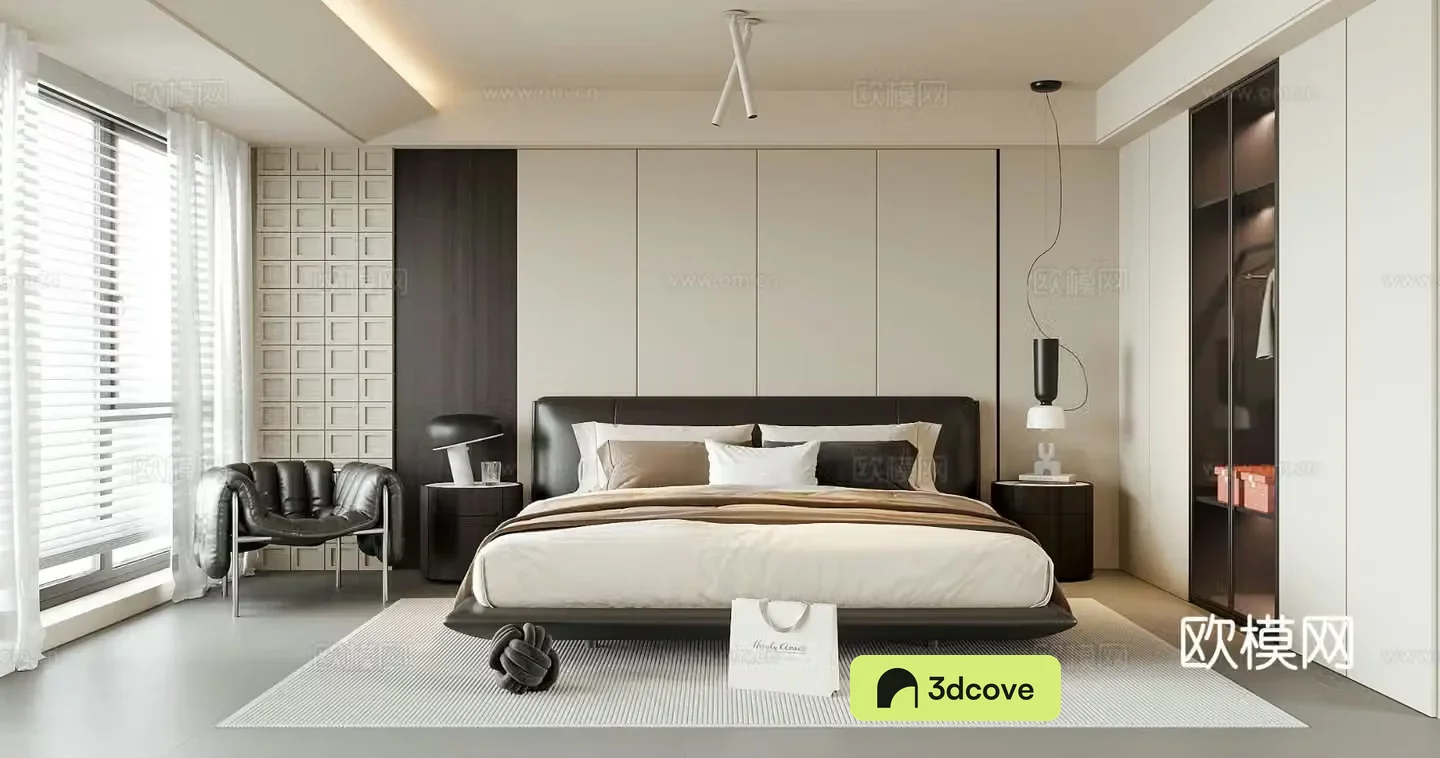 Modern bedroom Double bed Bedside table desk lamp