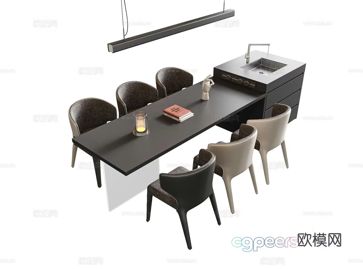 Island dining table and chairs 3d model
