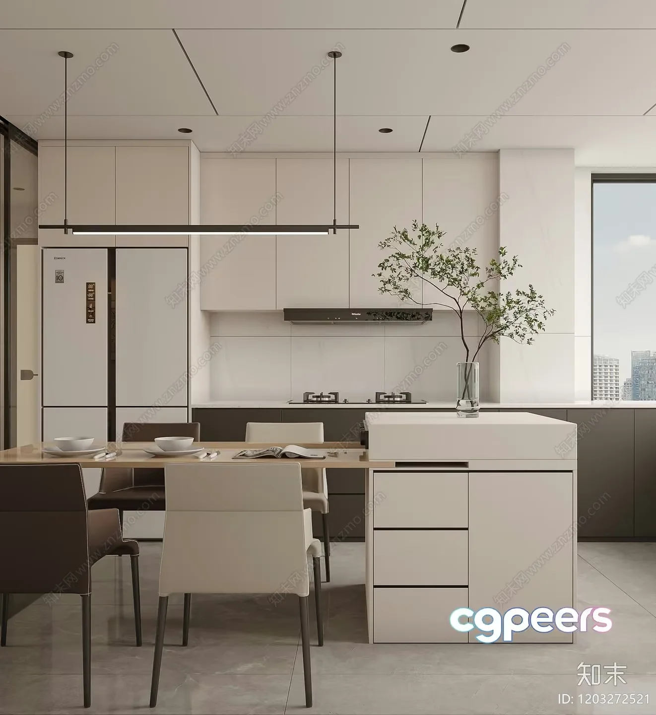 Modern Minimalist Kitchen 3D Model – 8882 – VRAY Render