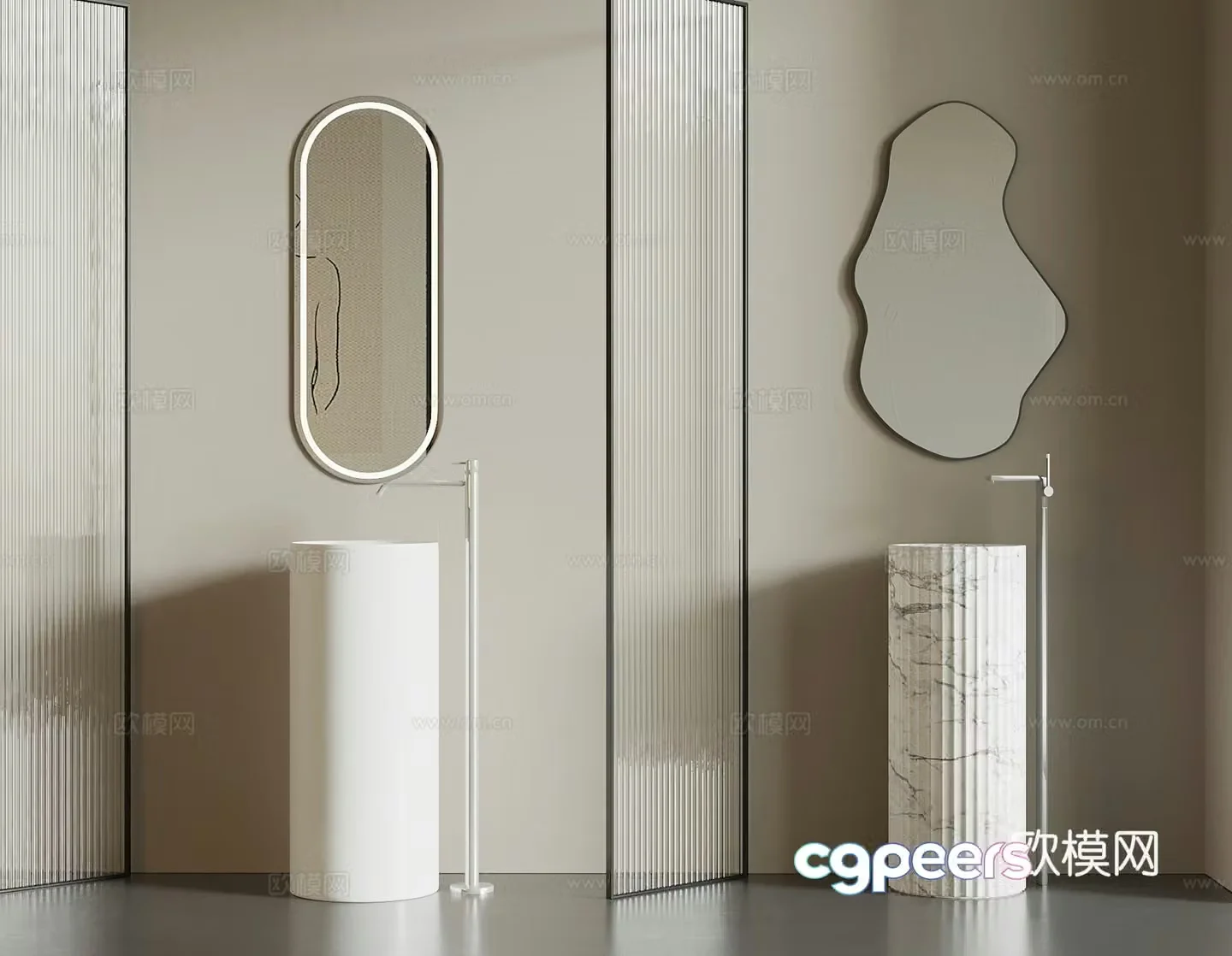 Washing table modern wash basin column basin mirror 3d model