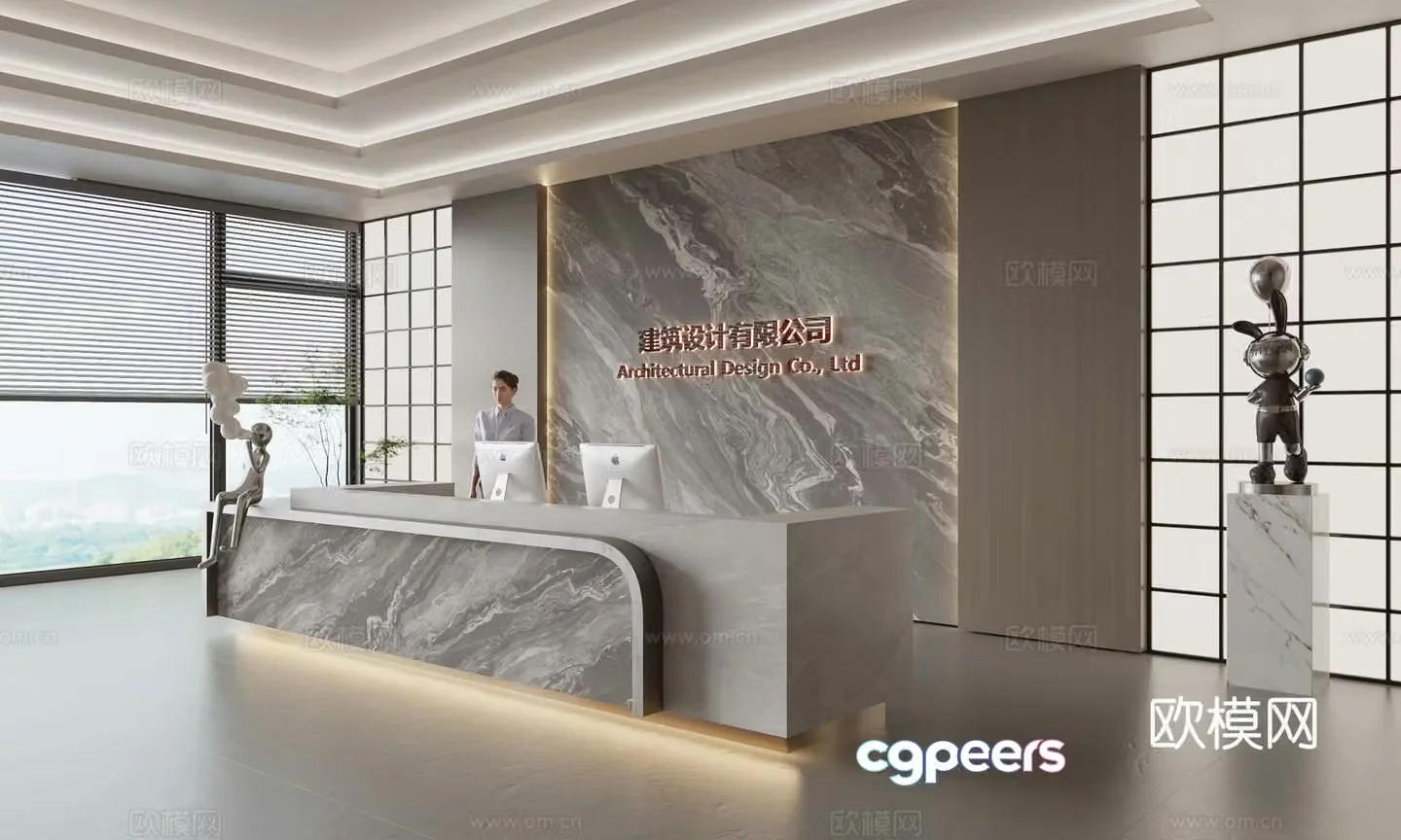 Modern company front desk reception area bar reception desk service desk company front desk background 3D model