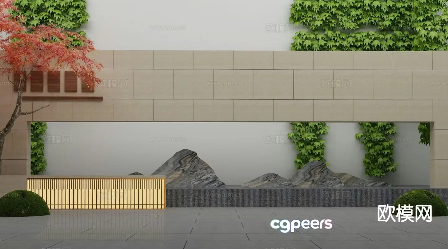 New Chinese style landscape sketch water feature wall 3D model