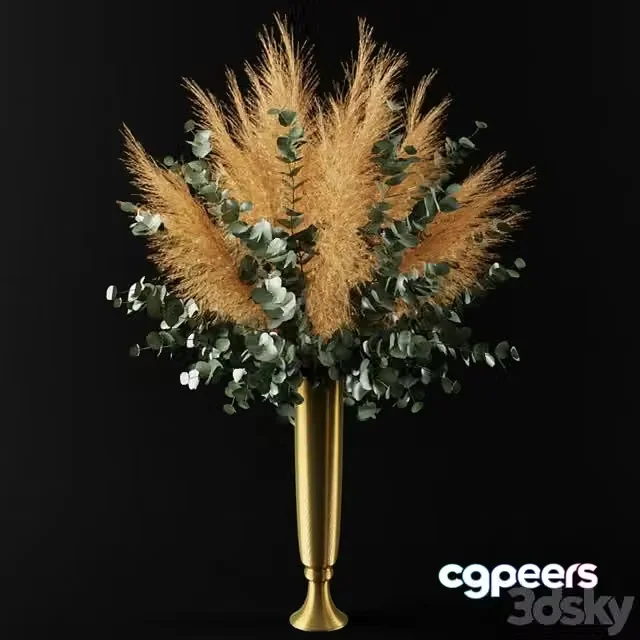 3ds Max Free – Bouquet of pampas grass and eucalyptus branches