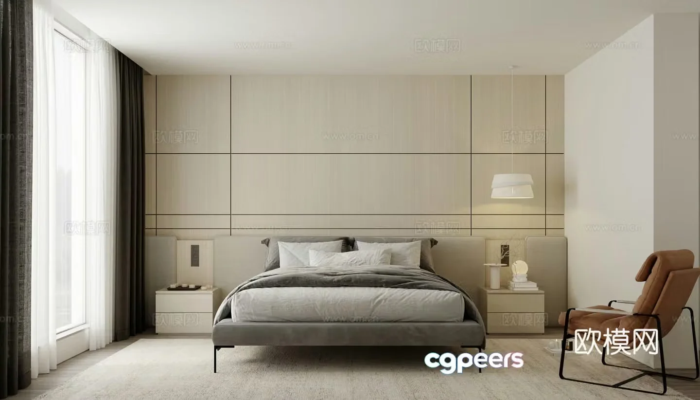 Bedroom Double Bed Tatami Wardrobe 3D Model