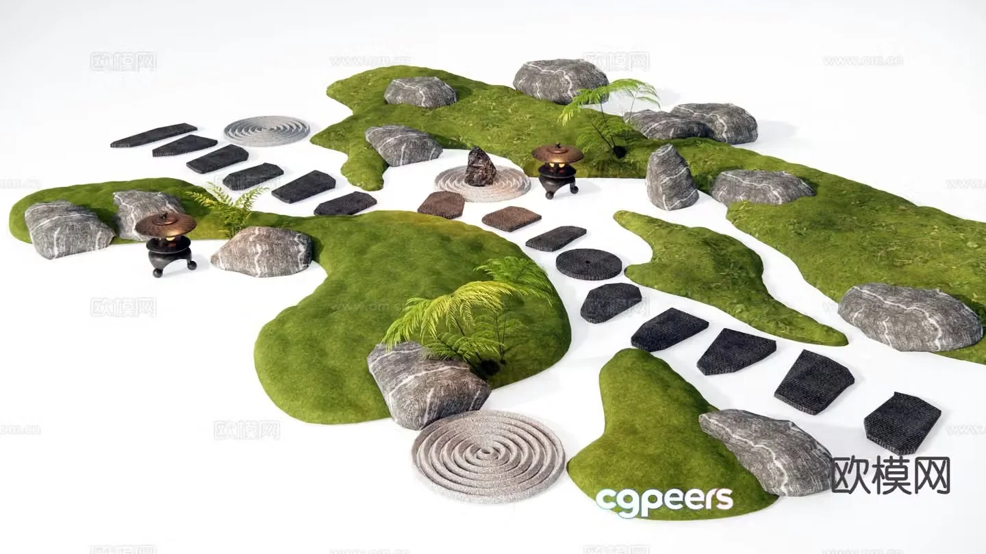 New Chinese style micro terrain Tingbu stone landscape stone 3d model
