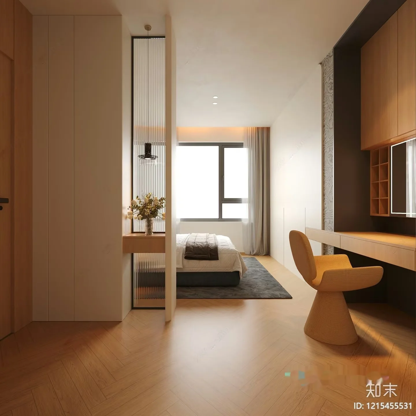 Modern Bedroom With A Large Window 3D Model – 23469 – VRAY Render