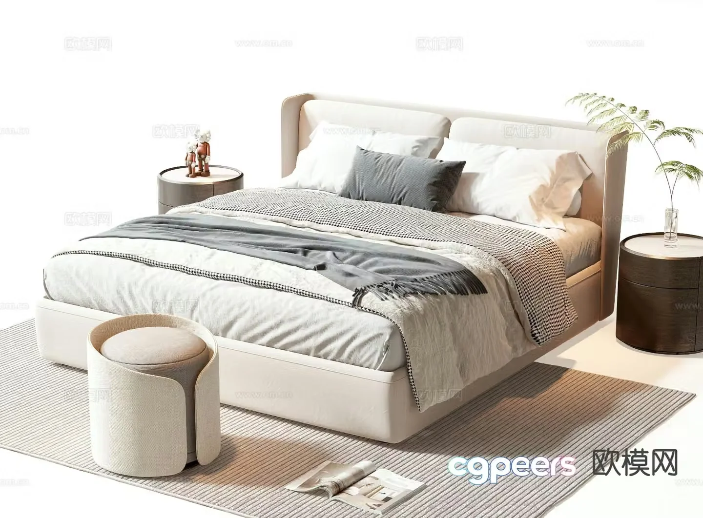 Modern double bed 3d model