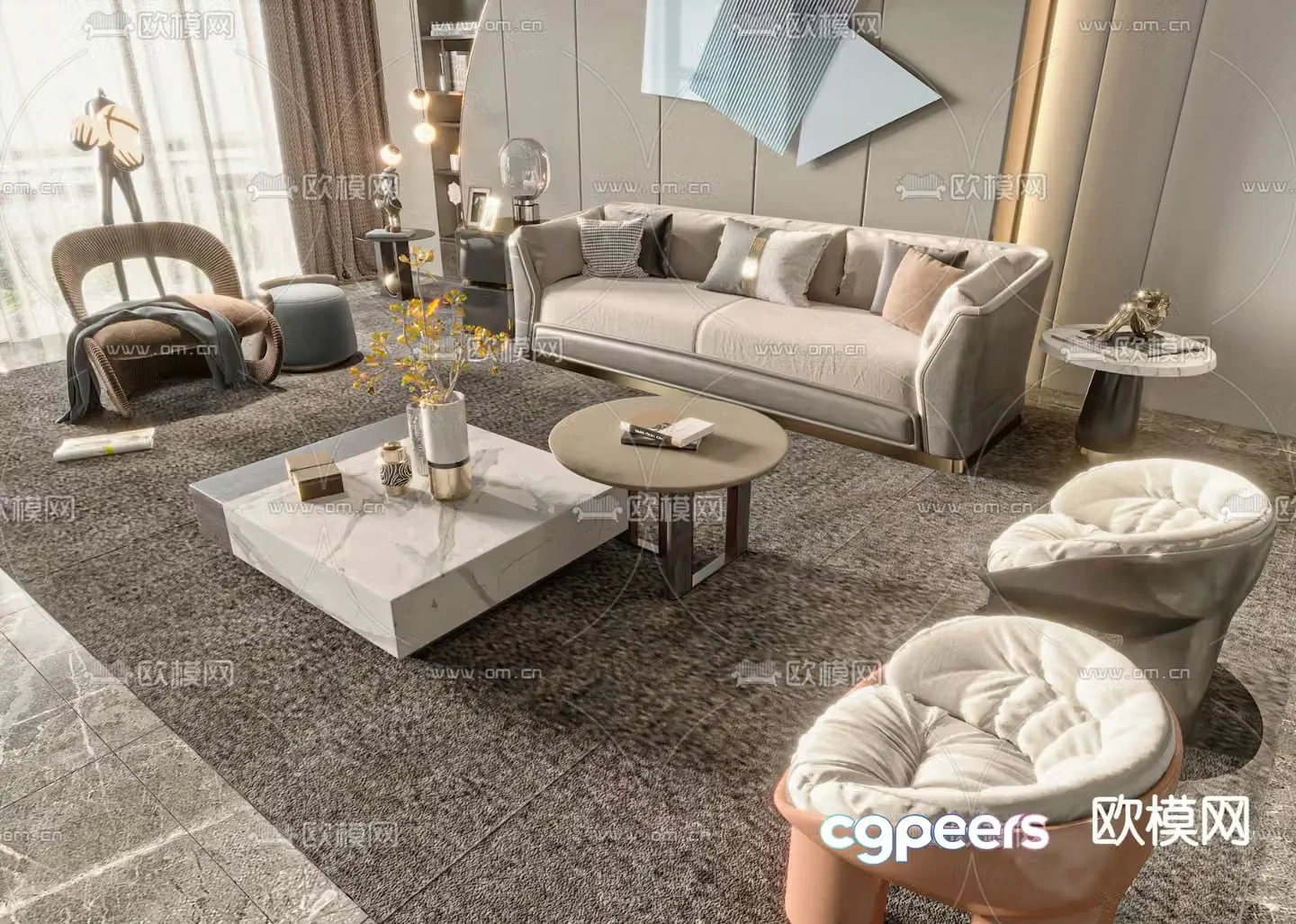 Light luxury modular sofa 3D model